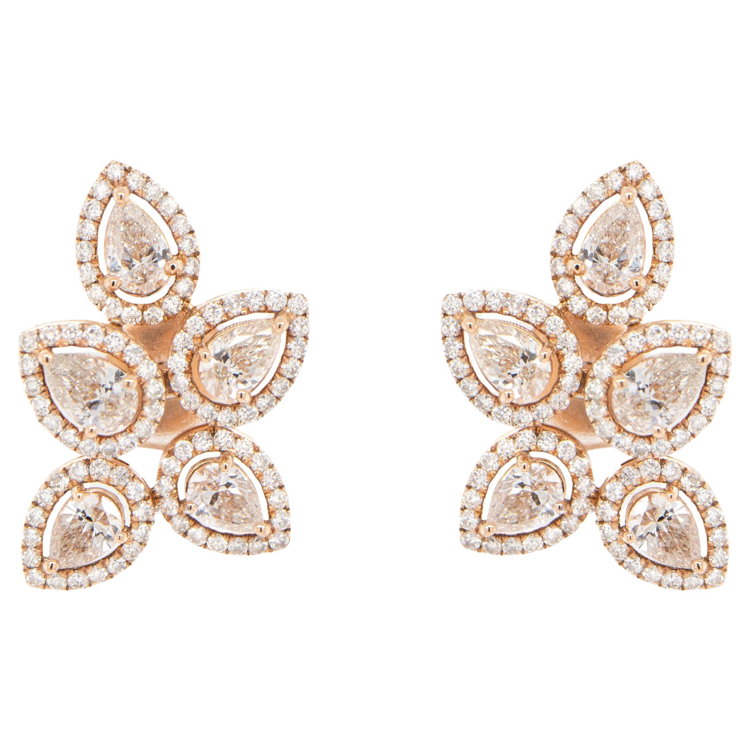 Diamond Flower Earrings 3.19 Carats 18K Rose Gold