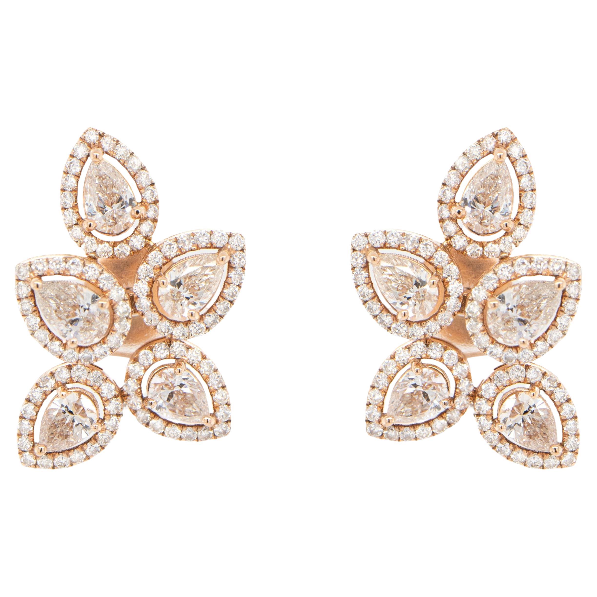 Diamond Flower Earrings 3.19 Carats 18K Rose Gold
