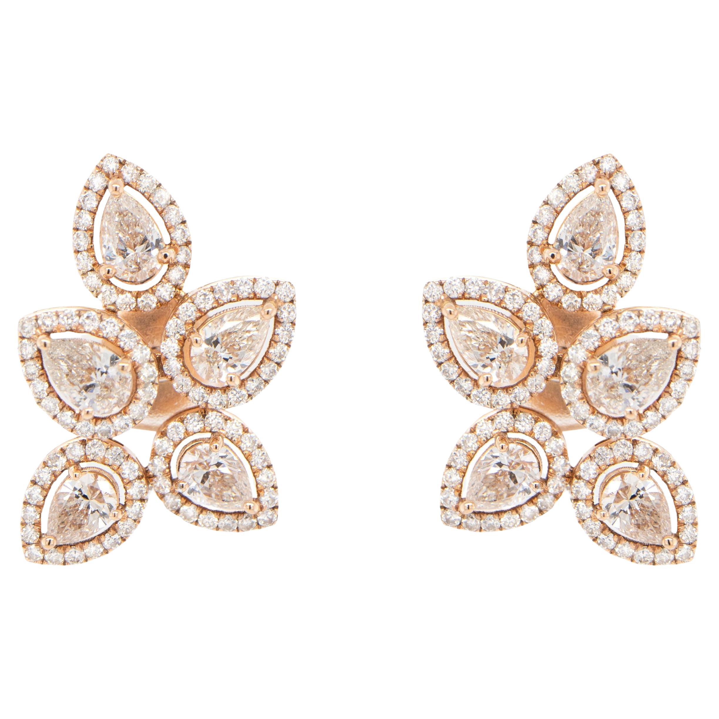 Diamond Flower Earrings 3.19 Carats 18K Rose Gold