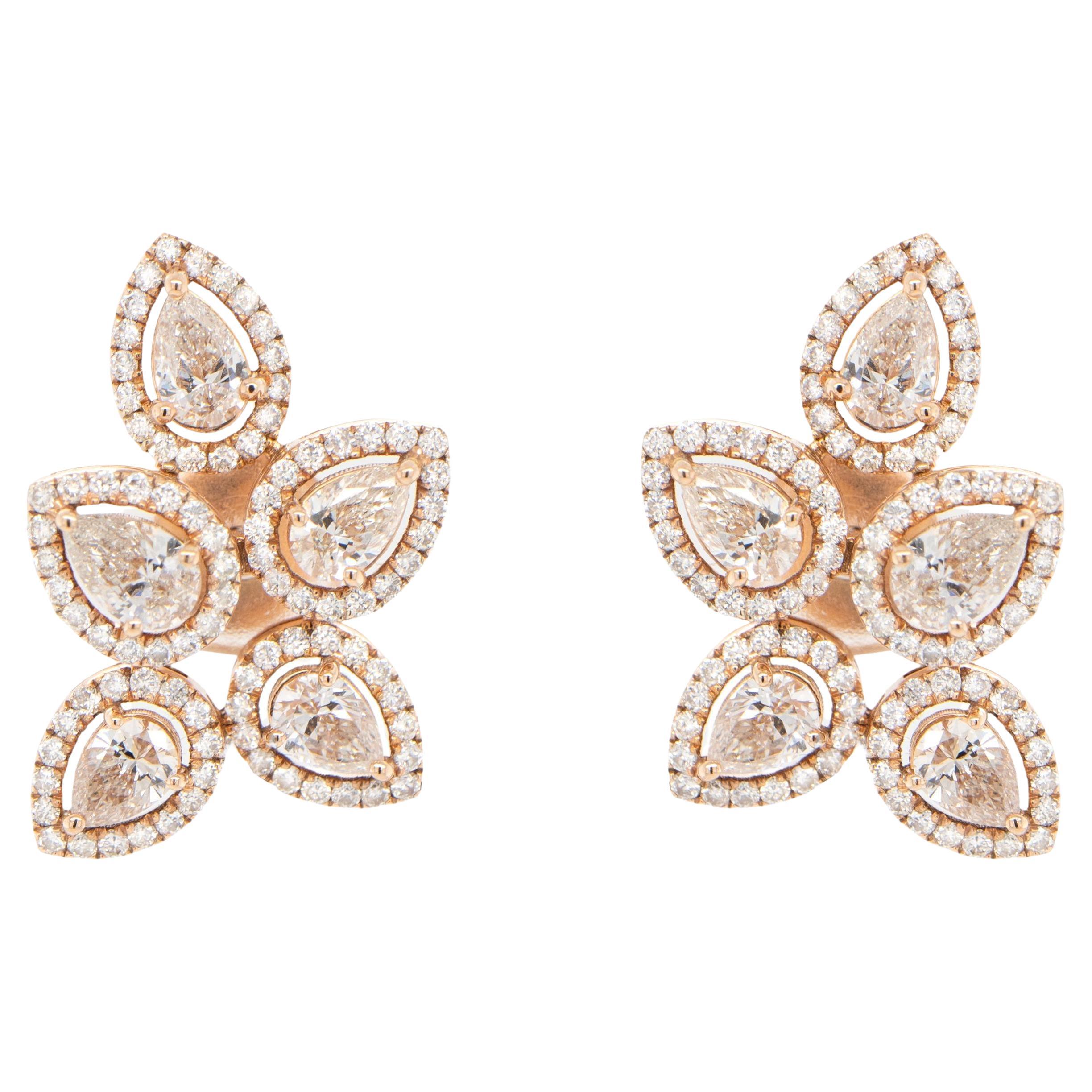 Pendientes Flor Diamante 3,19 Quilates Oro Rosa 18K