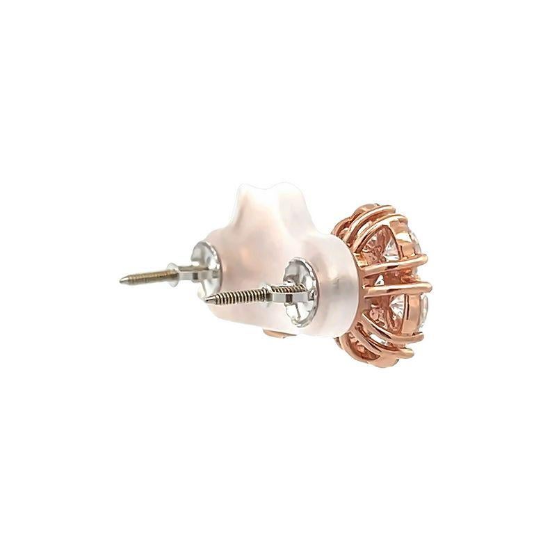 Round Cut Diamond Flower Earrings 4.75 CT in 14K Rose Gold Screw Back For Sale