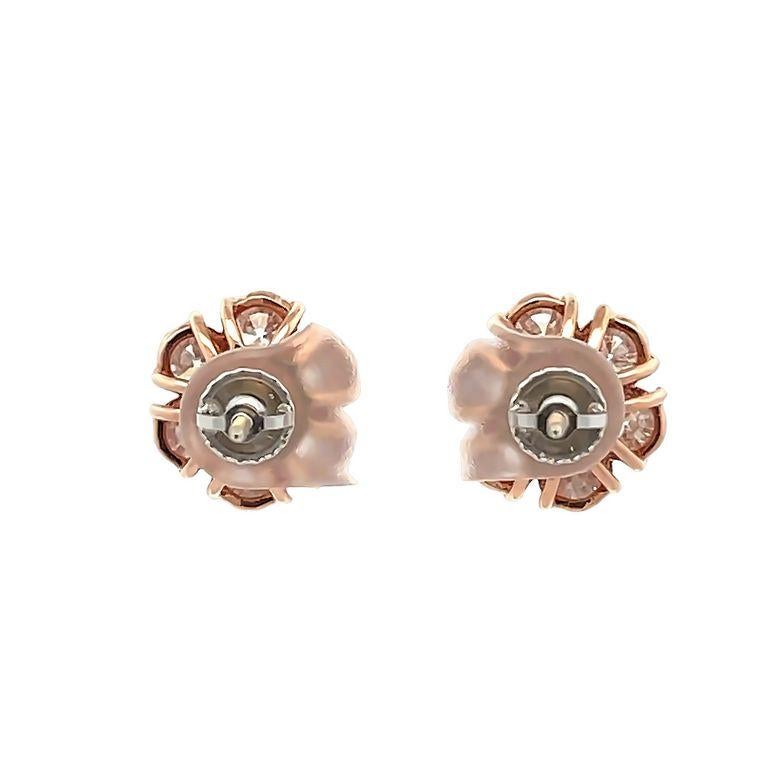 Diamond Flower Earrings 4.75 CT in 14K Rose Gold Screw Back In New Condition For Sale In New York, NY