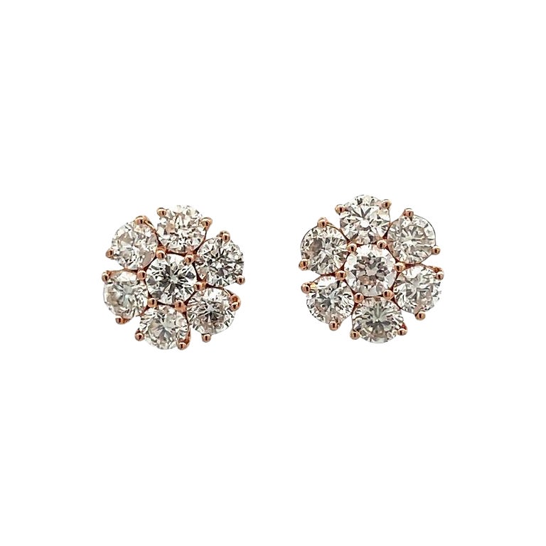 Orecchini con fiori di diamanti 4,75 CT in oro rosa 14K con chiusura a vite