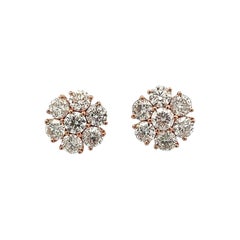 Boucles d'oreilles à fleur en or rose 14 carats avec diamants de 4,75 carats à l'arrière