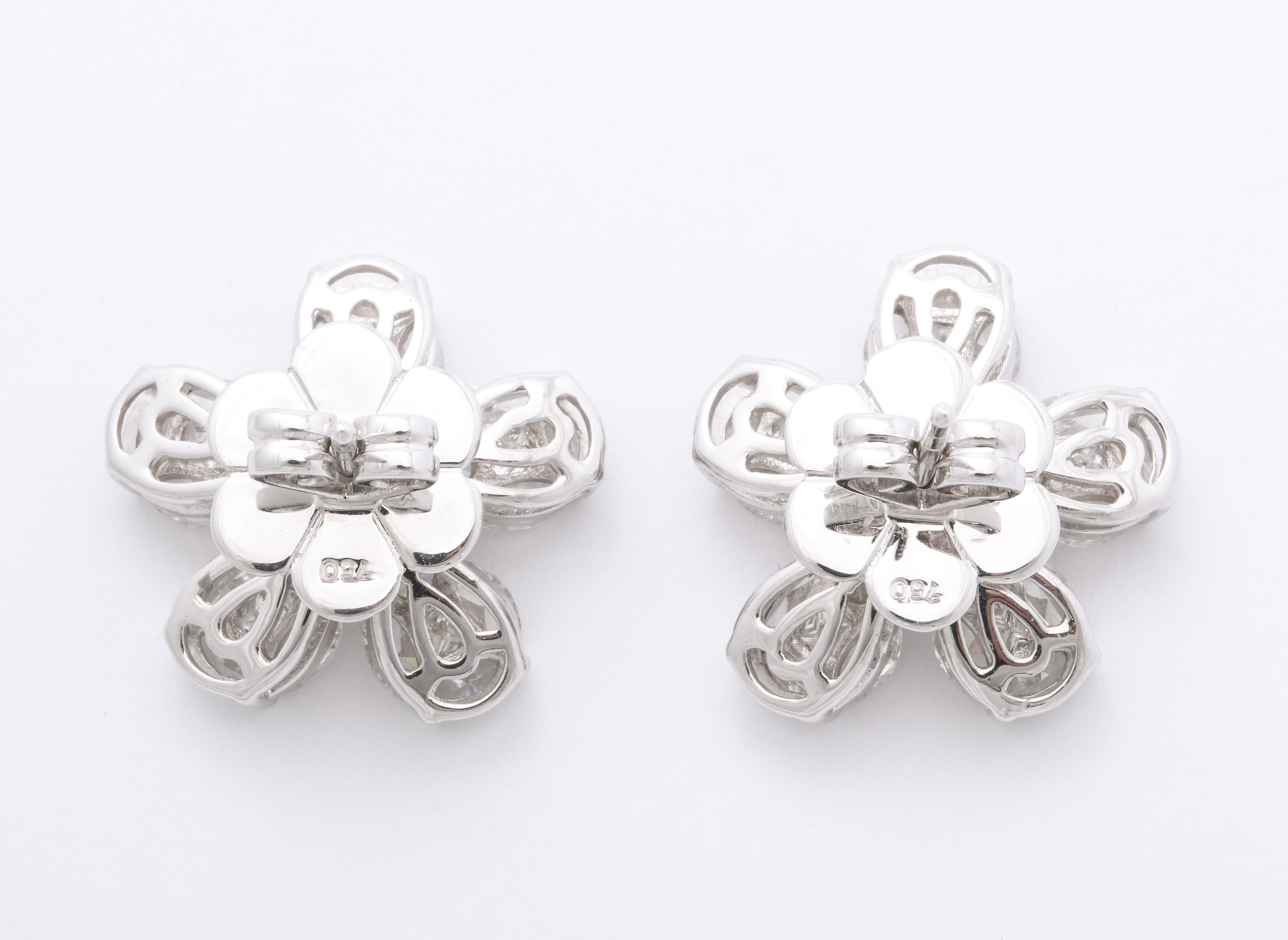 Pear Cut Diamond Flower Earrings For Sale
