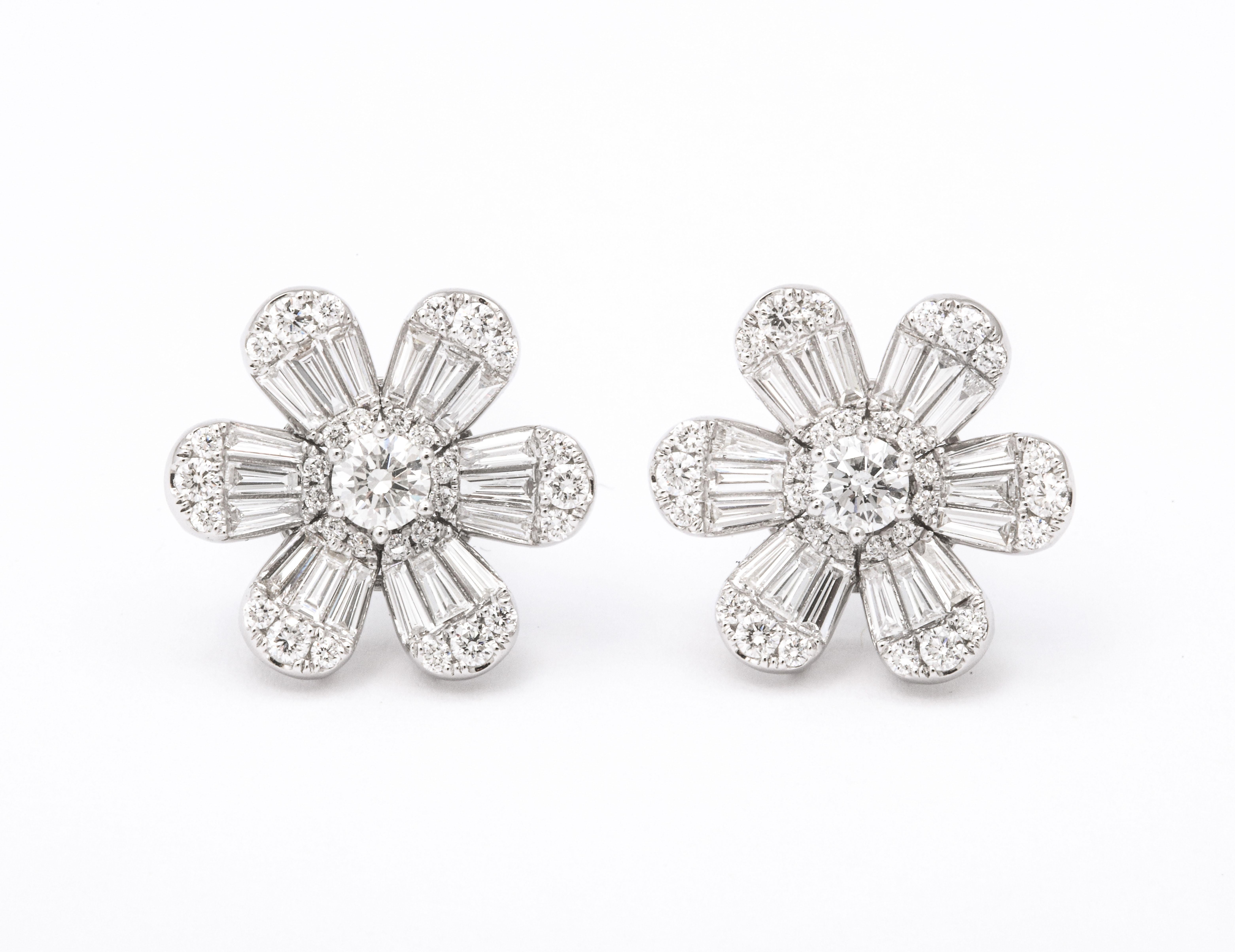 Diamond Flower Earrings For Sale 1