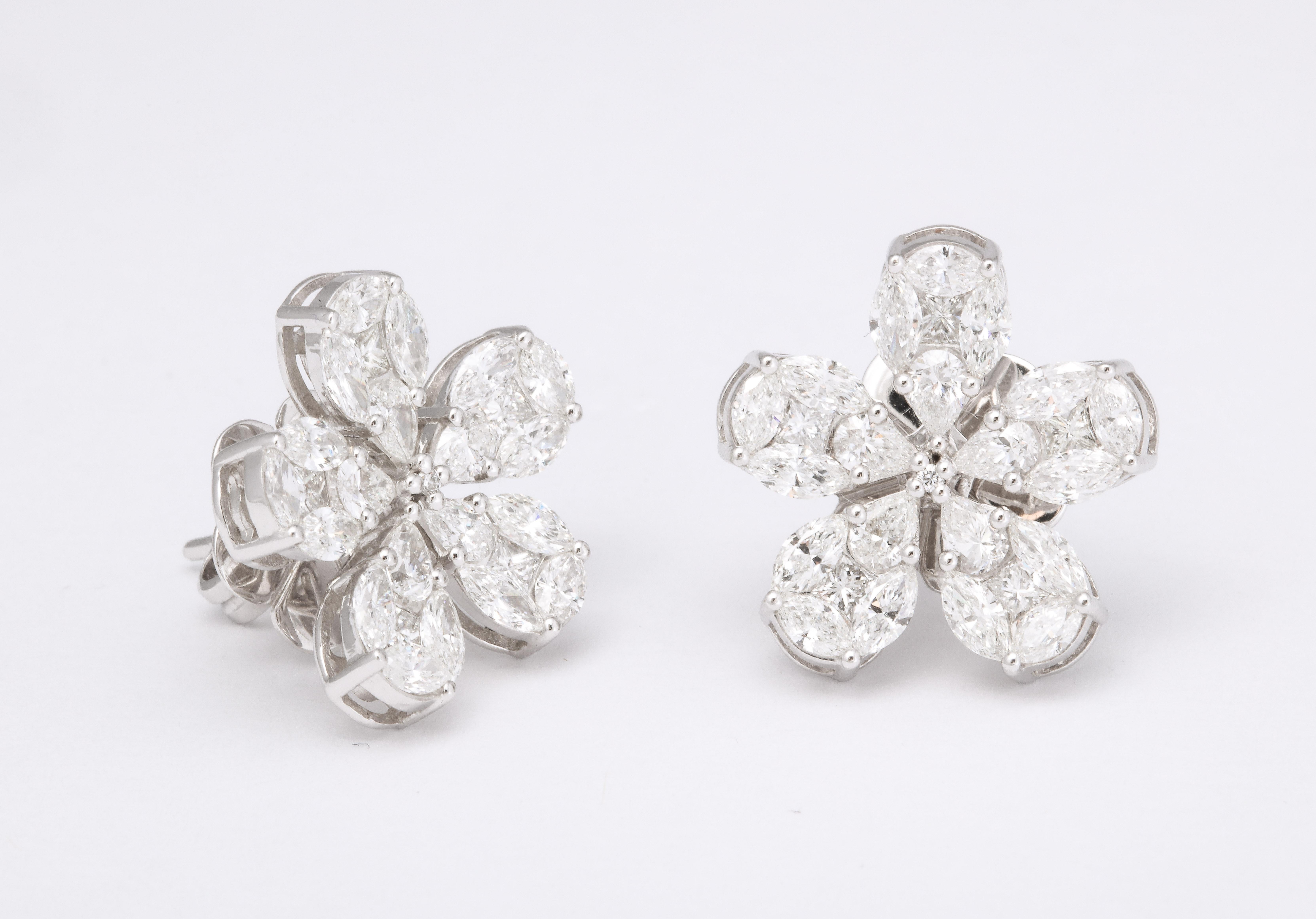 Women's or Men's Diamond Flower Earrings For Sale