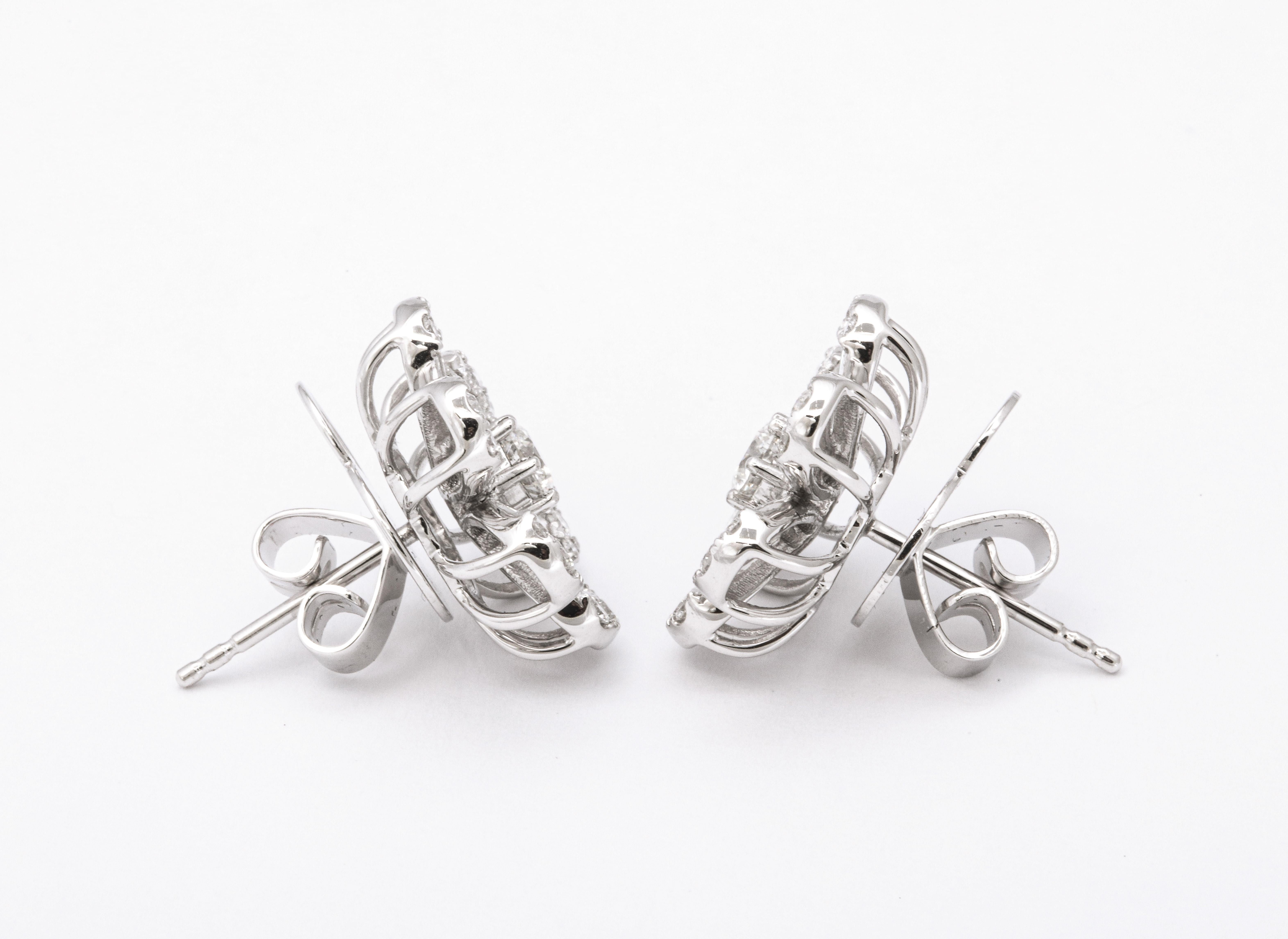 Diamond Flower Earrings For Sale 3
