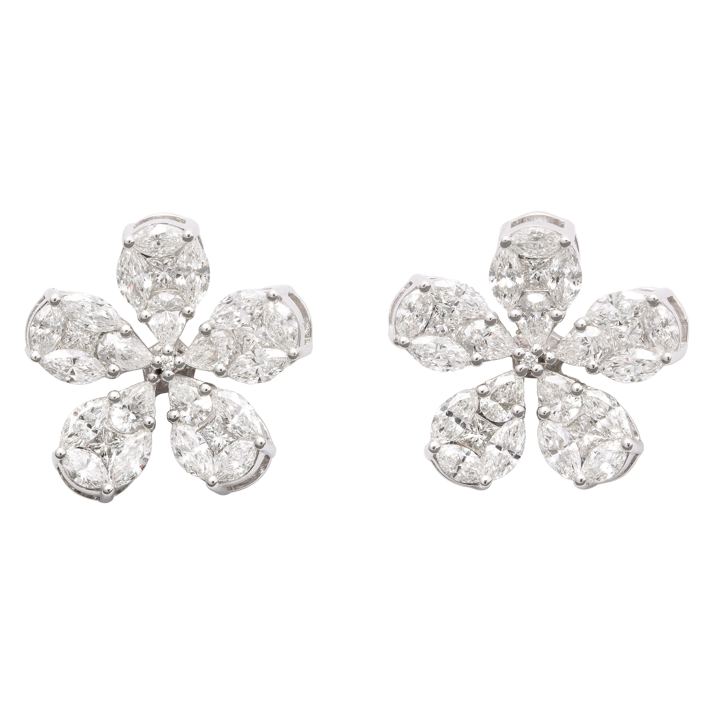 Diamond Camelia Flower Earrings at 1stDibs