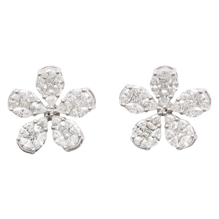 Diamond Flower Earrings For Sale at 1stDibs
