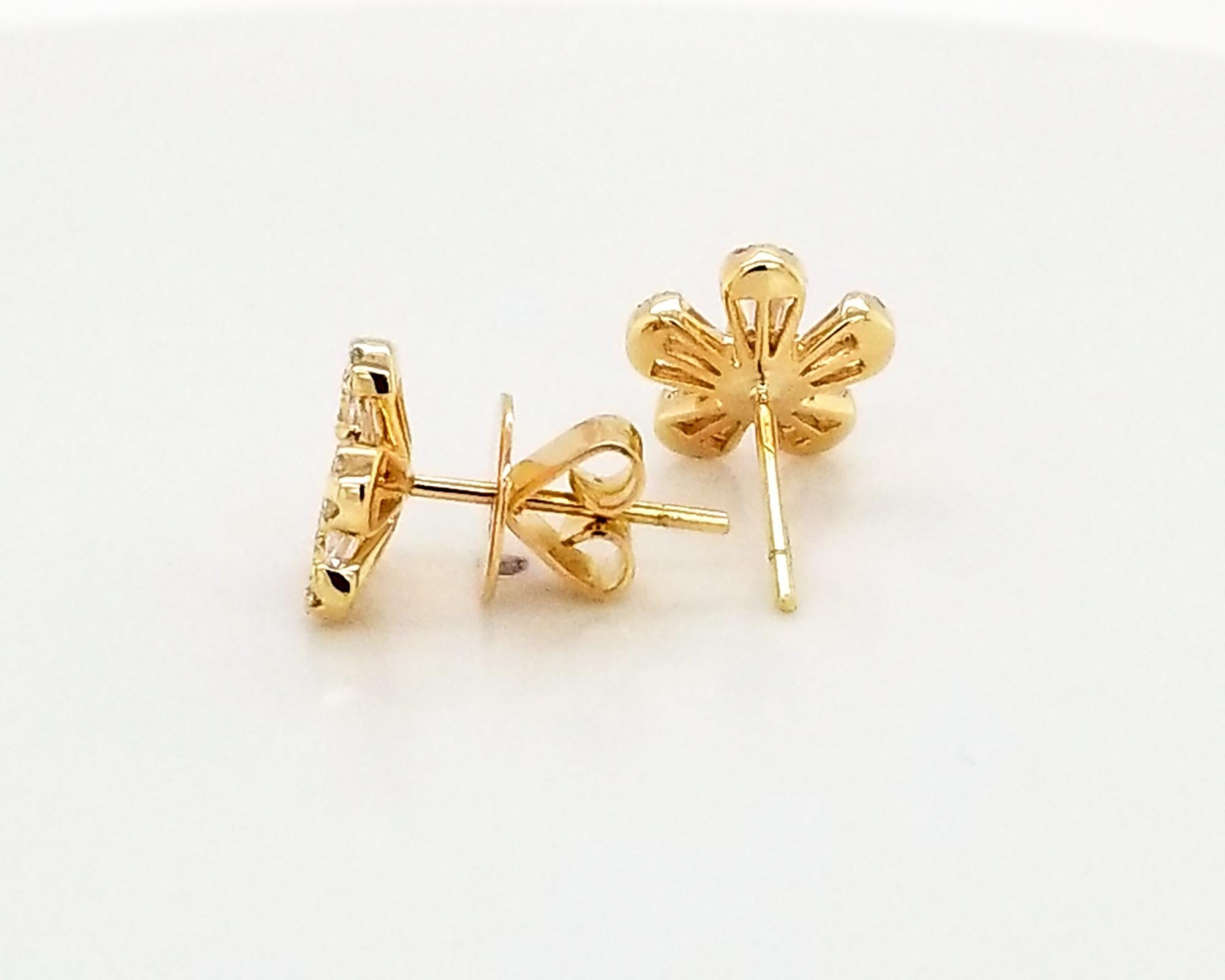 Modern Diamond Flower Earrings in 14 Karat Yellow Gold