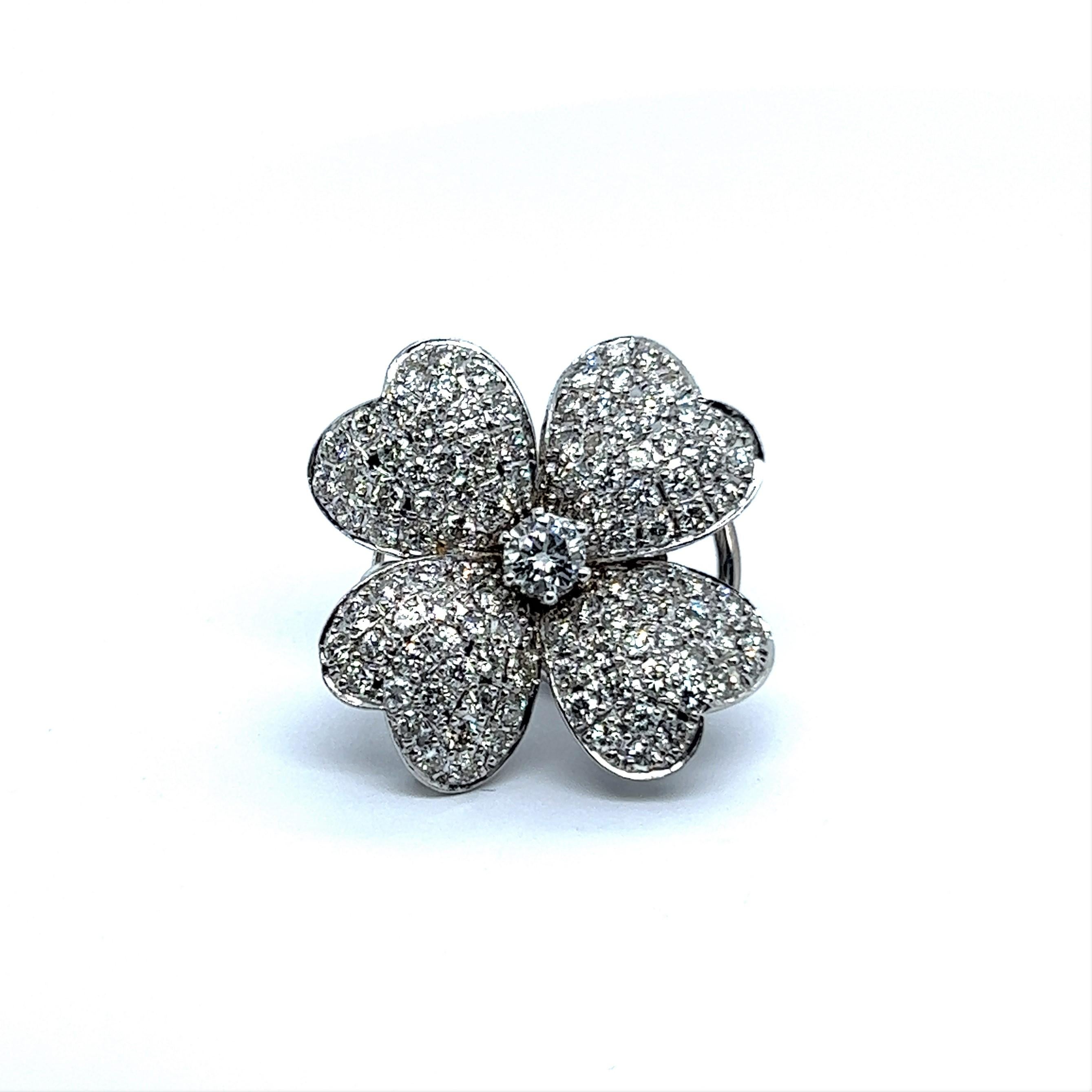 Women's or Men's Diamond Flower Earrings in 18 Karat White Gold For Sale