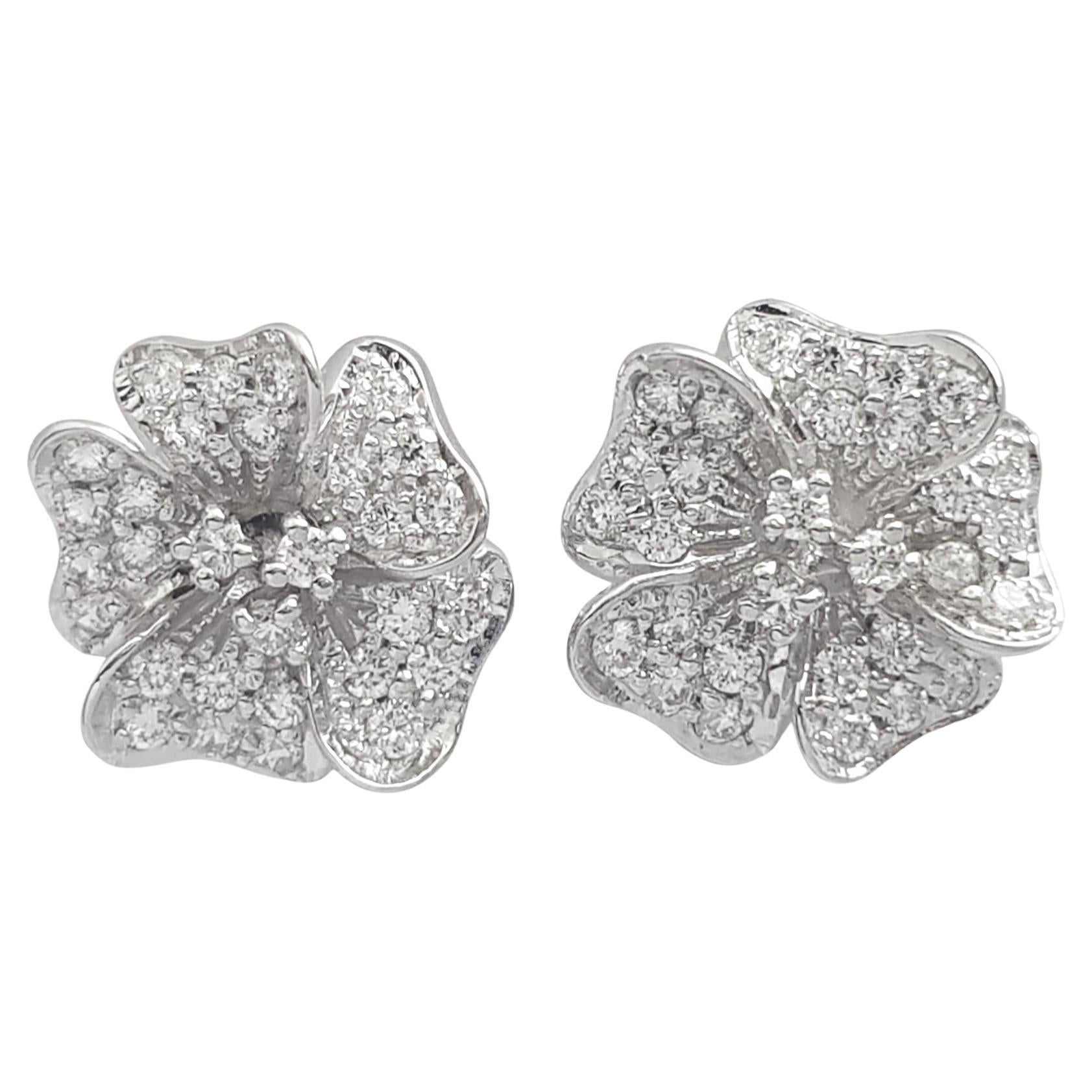 Diamond Flower Earrings set in 18K White Gold Settings