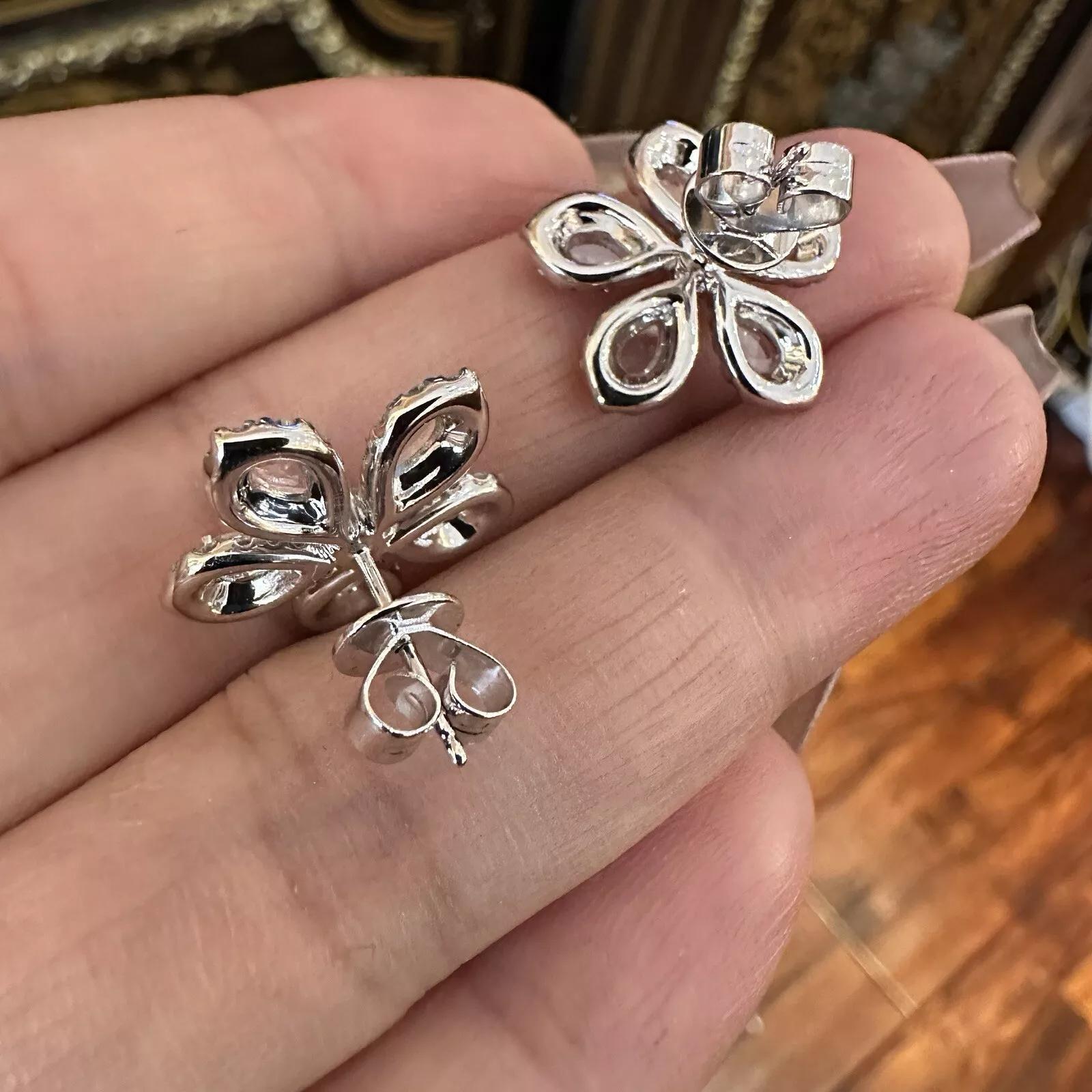 Diamond Flower Earrings with Rose Cuts 2.10 carat total weight in 18k White Gold For Sale 1