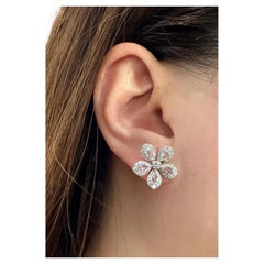 Diamond Flower Earrings with Rose Cuts 2.10 carat total weight in 18k White Gold