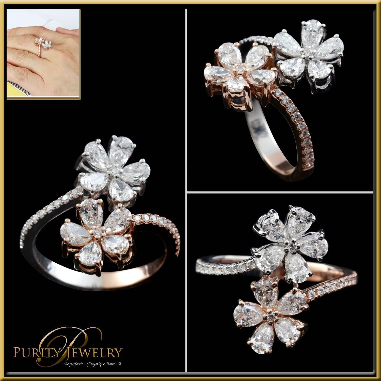 For Sale:  Diamond Flower Fashion Ring in 18 Karat Gold 3