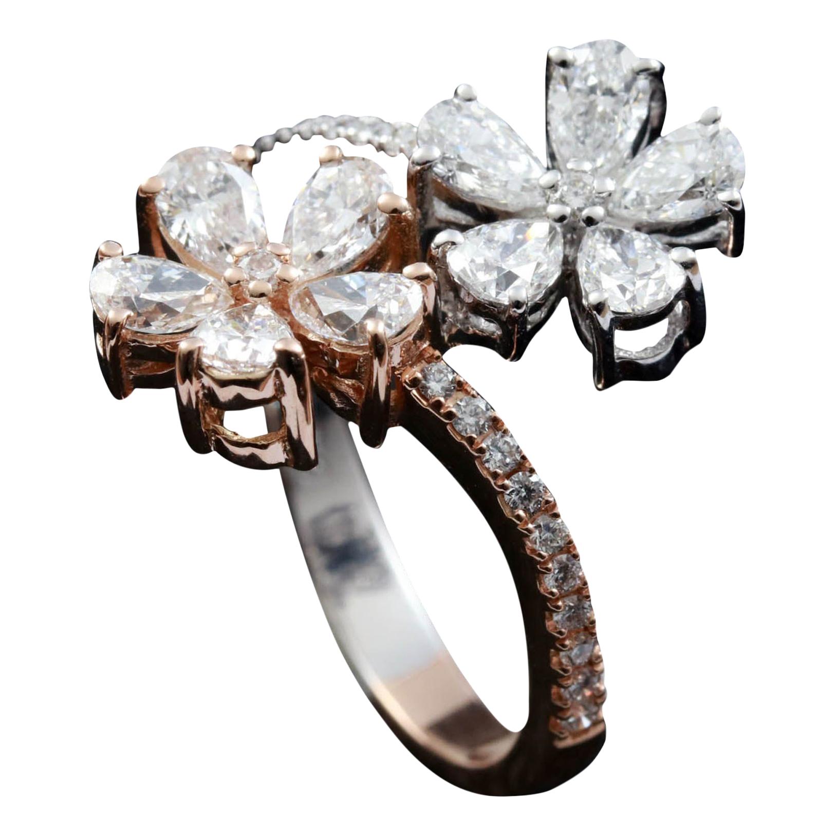 For Sale:  Diamond Flower Fashion Ring in 18 Karat Gold