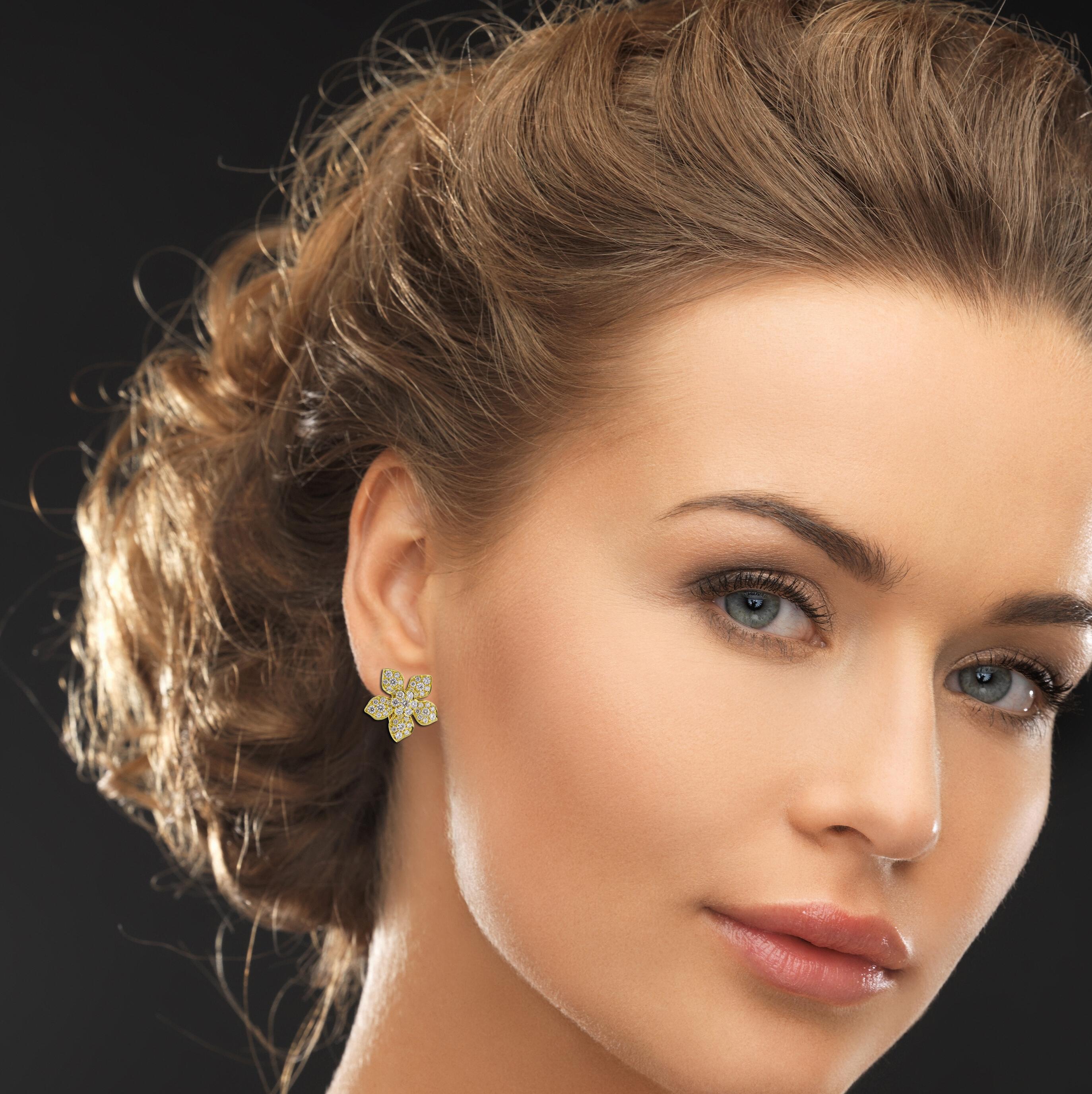 Women's or Men's Diamond Flower Fiore Earrings by Pampillonia