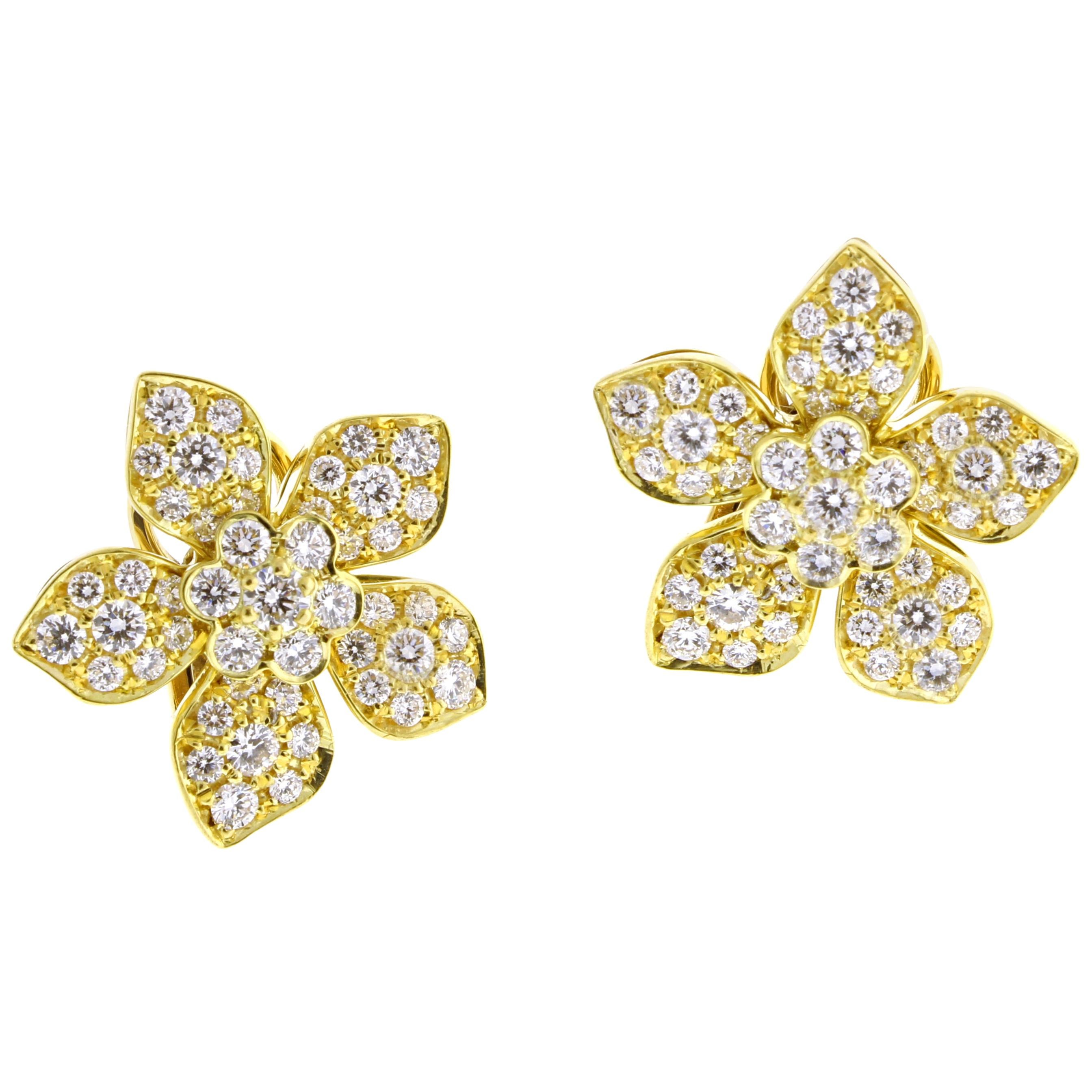 Boucles d'oreilles Fiore à fleurs de diamant de Pampillonia en vente