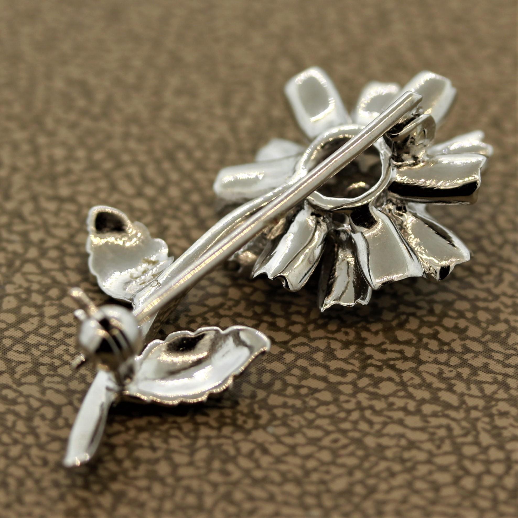 Diamond Flower Gold Pin Brooch 1