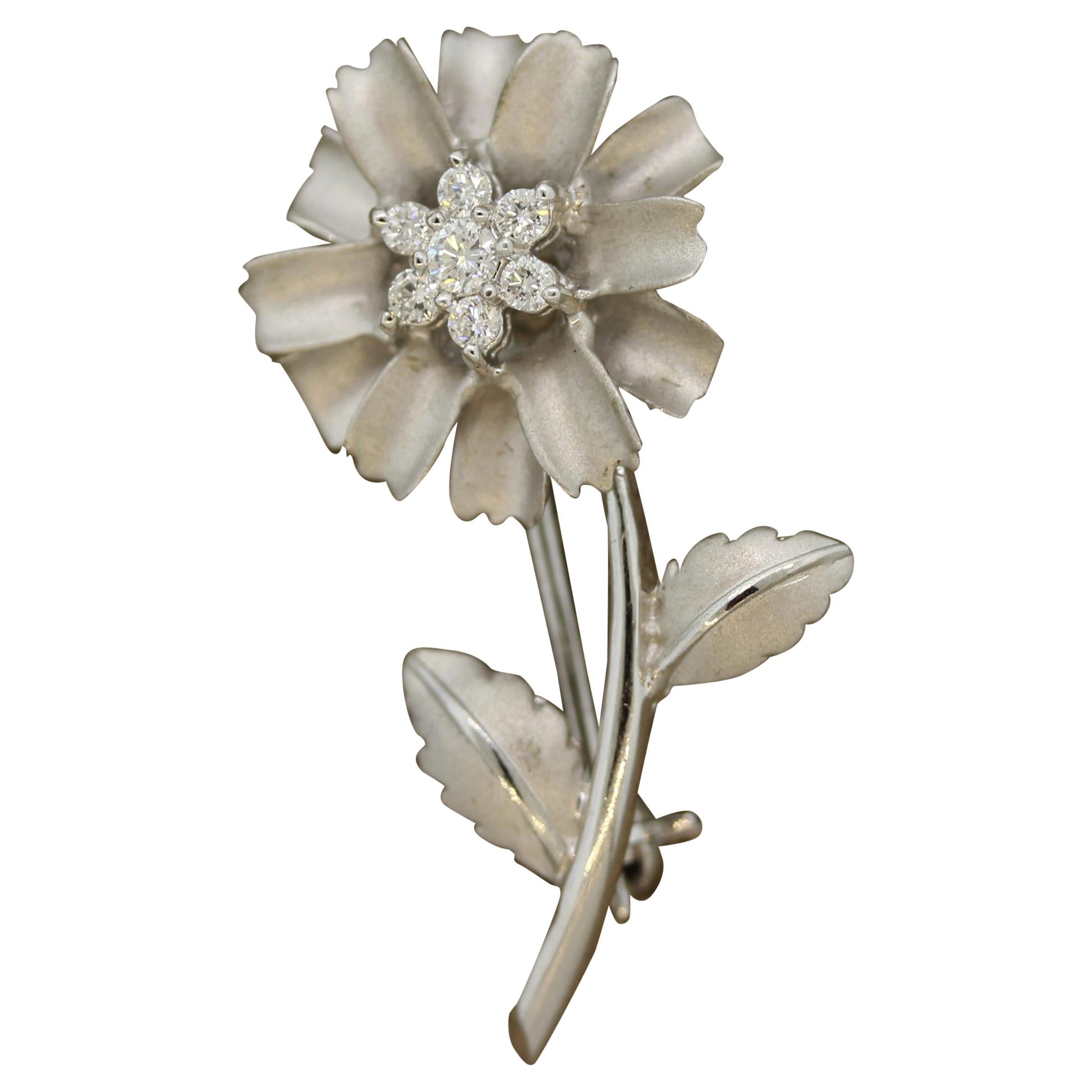 Diamond Flower Gold Pin Brooch