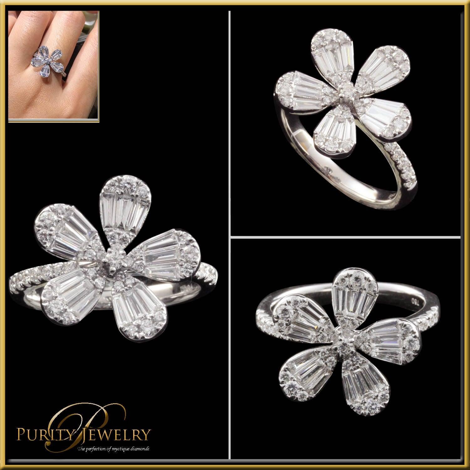 For Sale:  Diamond Flower Illusion Fashion Ring in 18 Karat Gold 4