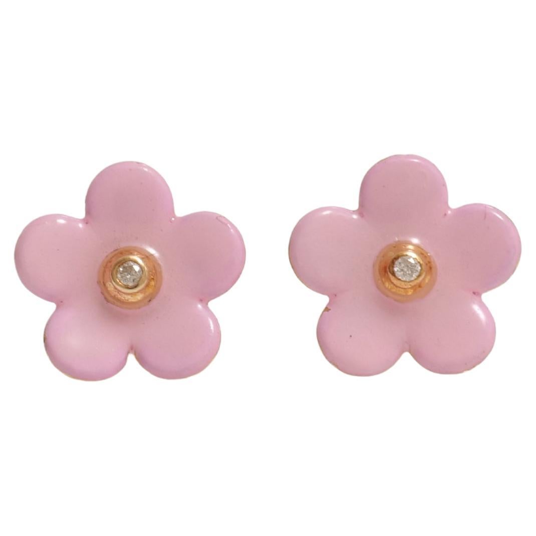 Diamond Flower Kids Earrings in 14K Solid Gold (Certified)