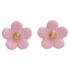 Diamond Flower Kids Earrings in 14K Solid Gold (Certified)