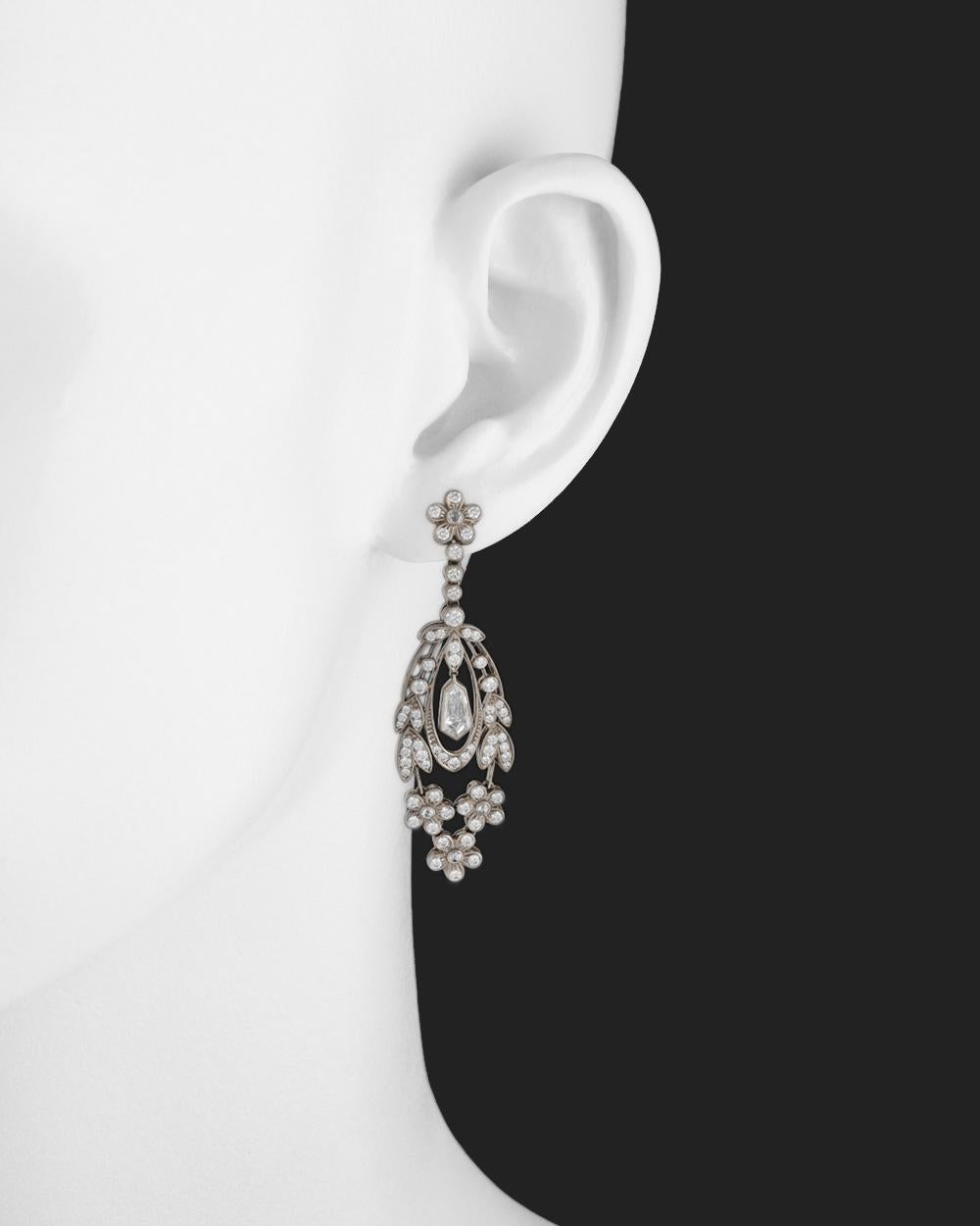 diamond leaf drop earrings