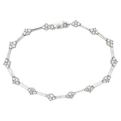 Vintage Diamond Flower Link Bracelet in 18k White Gold