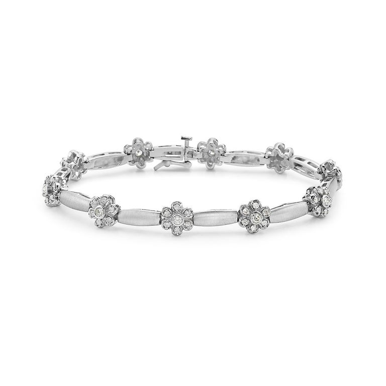 Diamond Flower Matte Gold Bracelet For Sale at 1stDibs