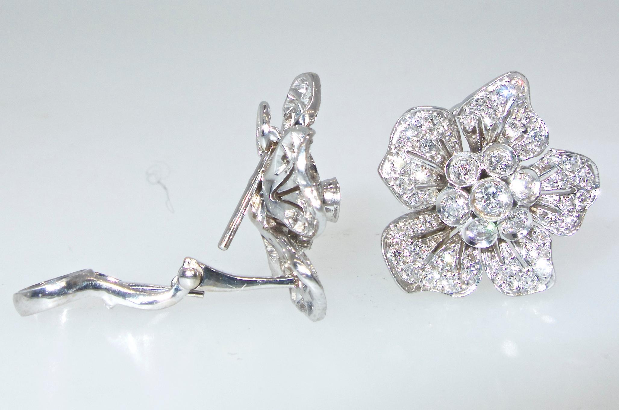 Contemporary Diamond Flower Motif Earrings