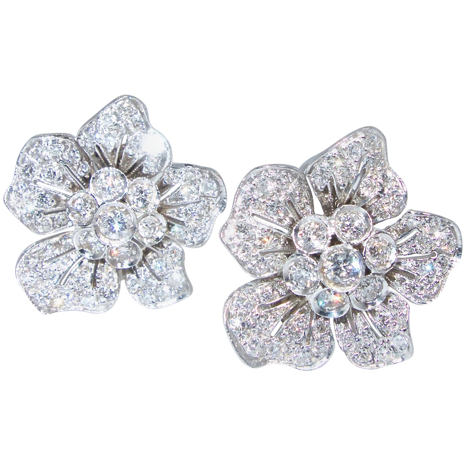 Diamond Flower Motif Earrings