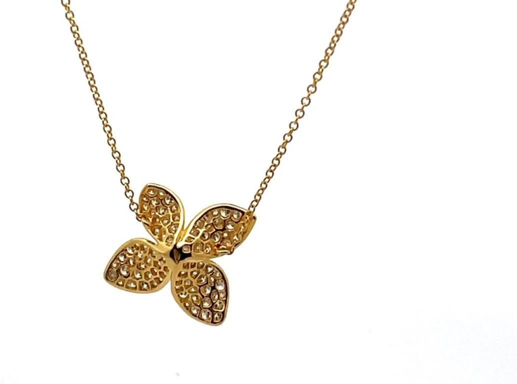Diamond Flower Necklace 0.61 Carats in 18K Yellow Gold 16 Inches For Sale 2