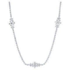 Diamond Flower Necklace 9.1 Carats Pear and Round Cut 18K White Gold