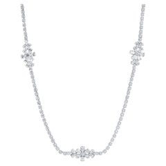 Diamond Flower Necklace 9.1 Carats Pear and Round Cut 18K White Gold