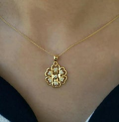 Diamond Flower Necklace Floral Statement Pendant Necklace in 14k Yellow Gold