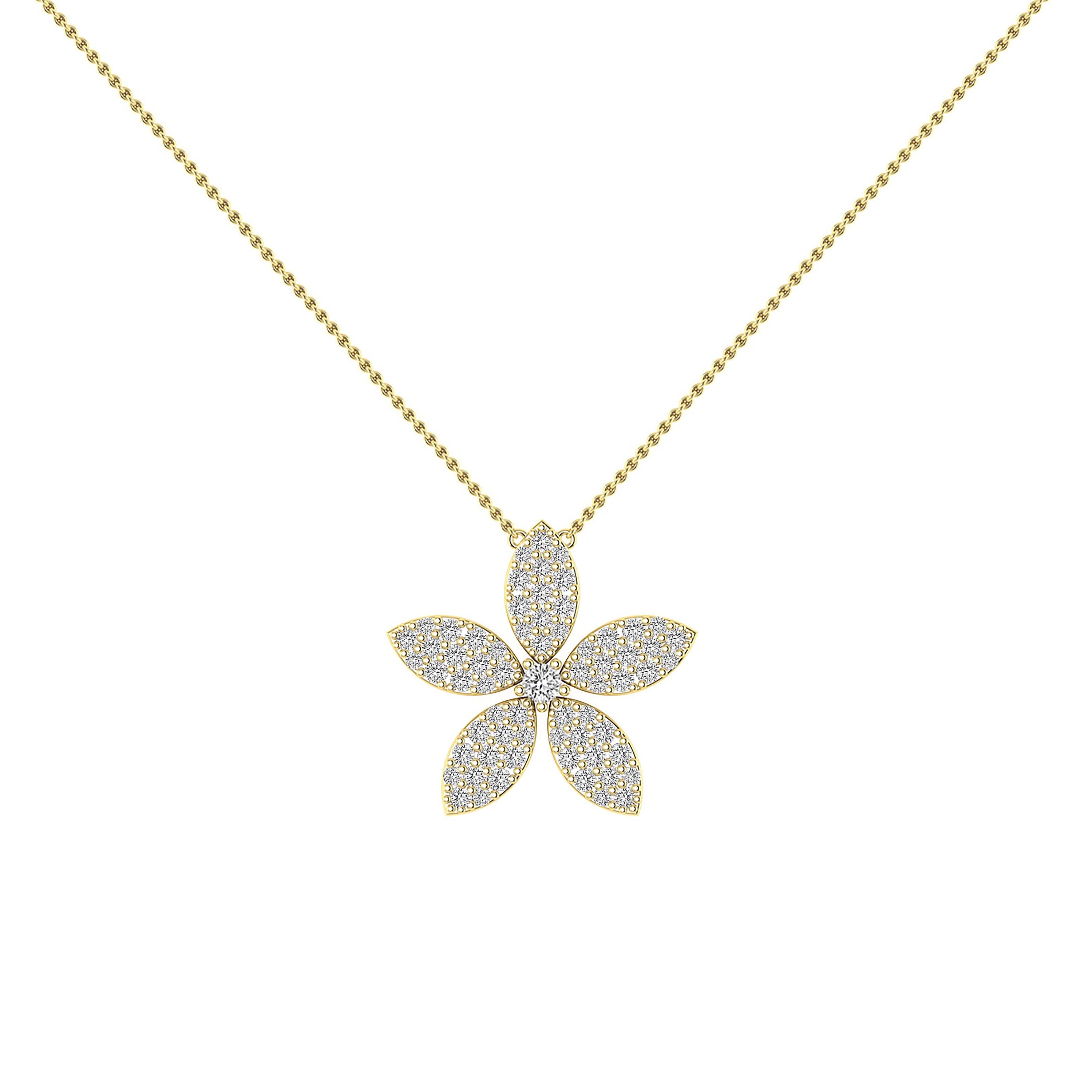 Round Cut Tanisa Nahata Diamond Flower Necklace in 18 Karat Gold For Sale