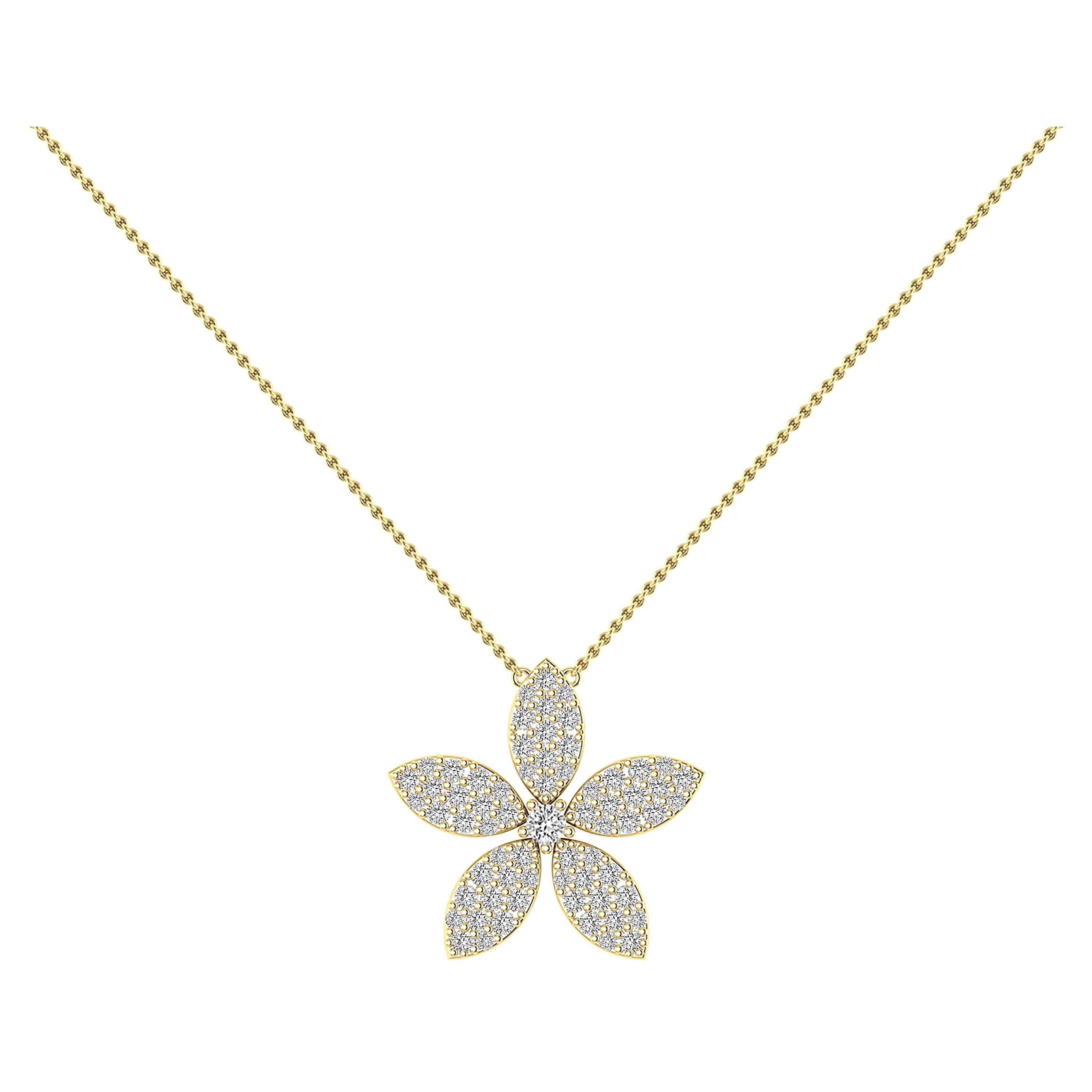 Diamond Flower Necklace in 18 Karat Gold For Sale