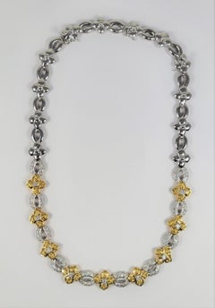 Diamond Flower Necklace in Two Tone 18 Karat Gold