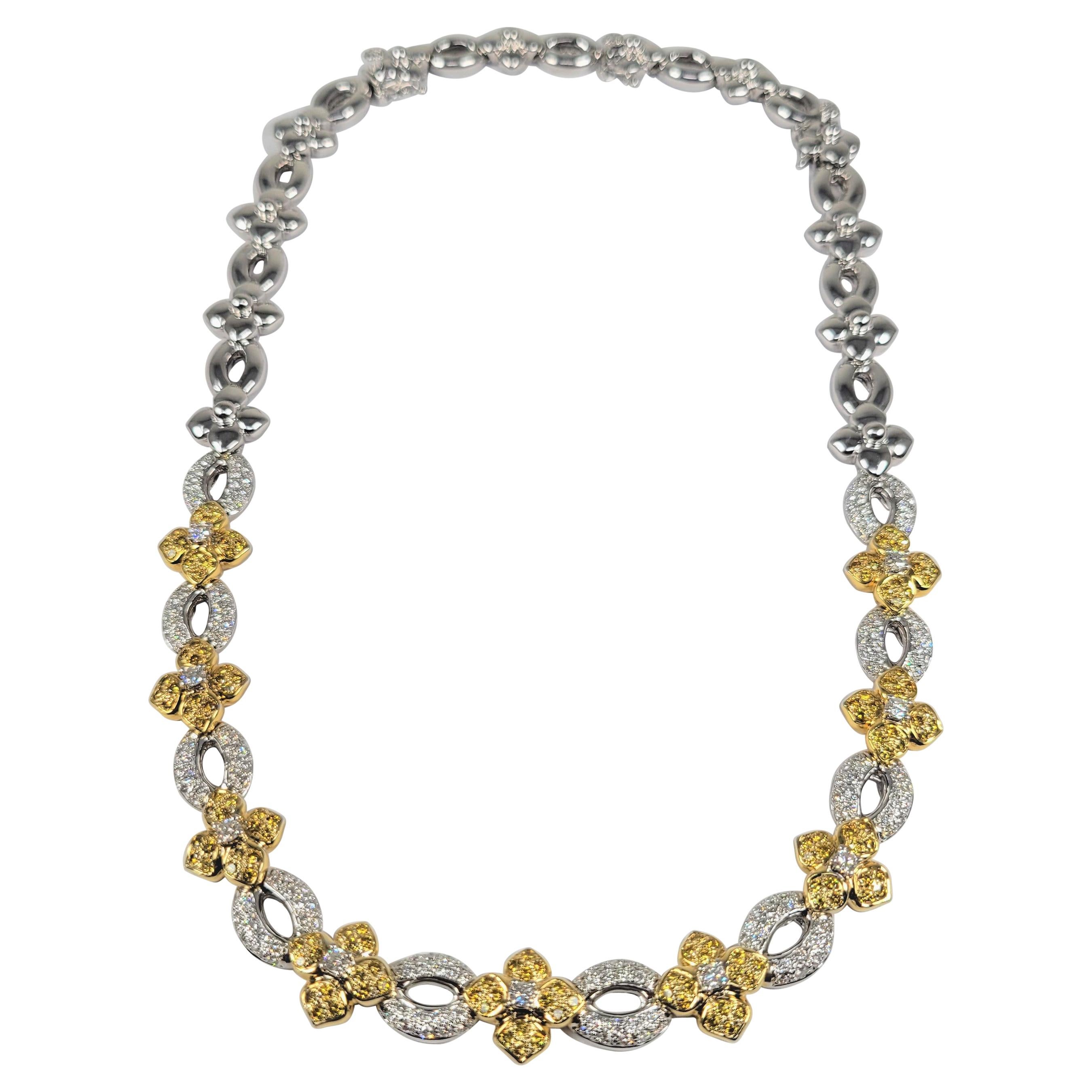 Diamond Flower Necklace in Two Tone 18 Karat Gold