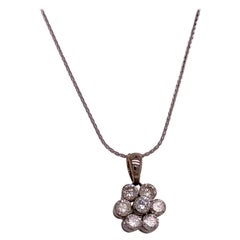 Diamond Flower Necklace w 7 Diamond Cluster Design in 14k White Gold