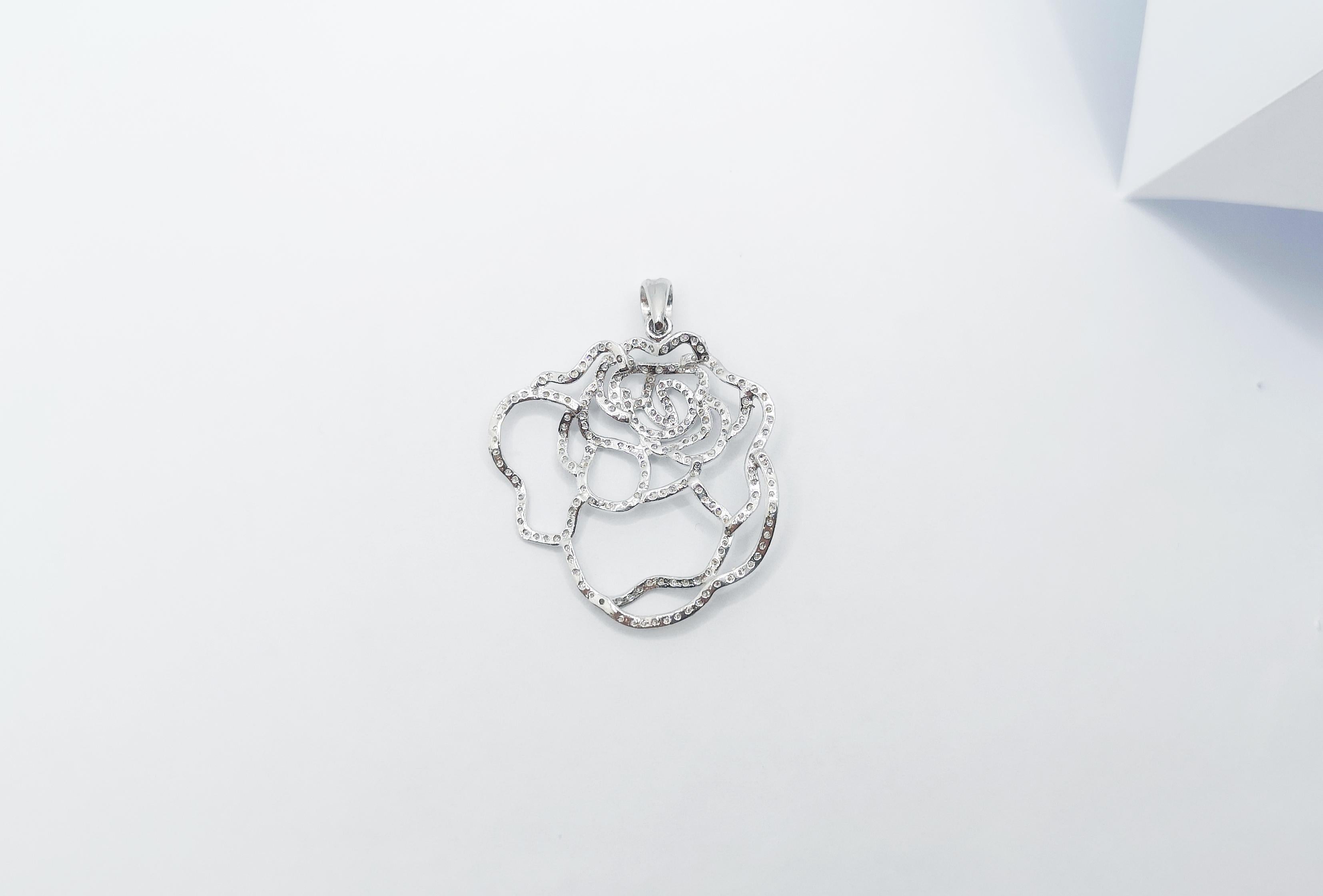 Brilliant Cut Diamond Flower Pendant Set in 18 Karat White Gold Settings For Sale