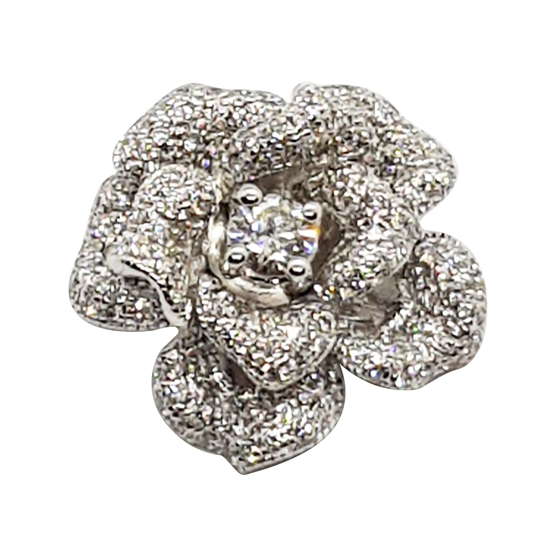 Diamond Flower Pendant Set in 18 Karat White Gold Settings For Sale