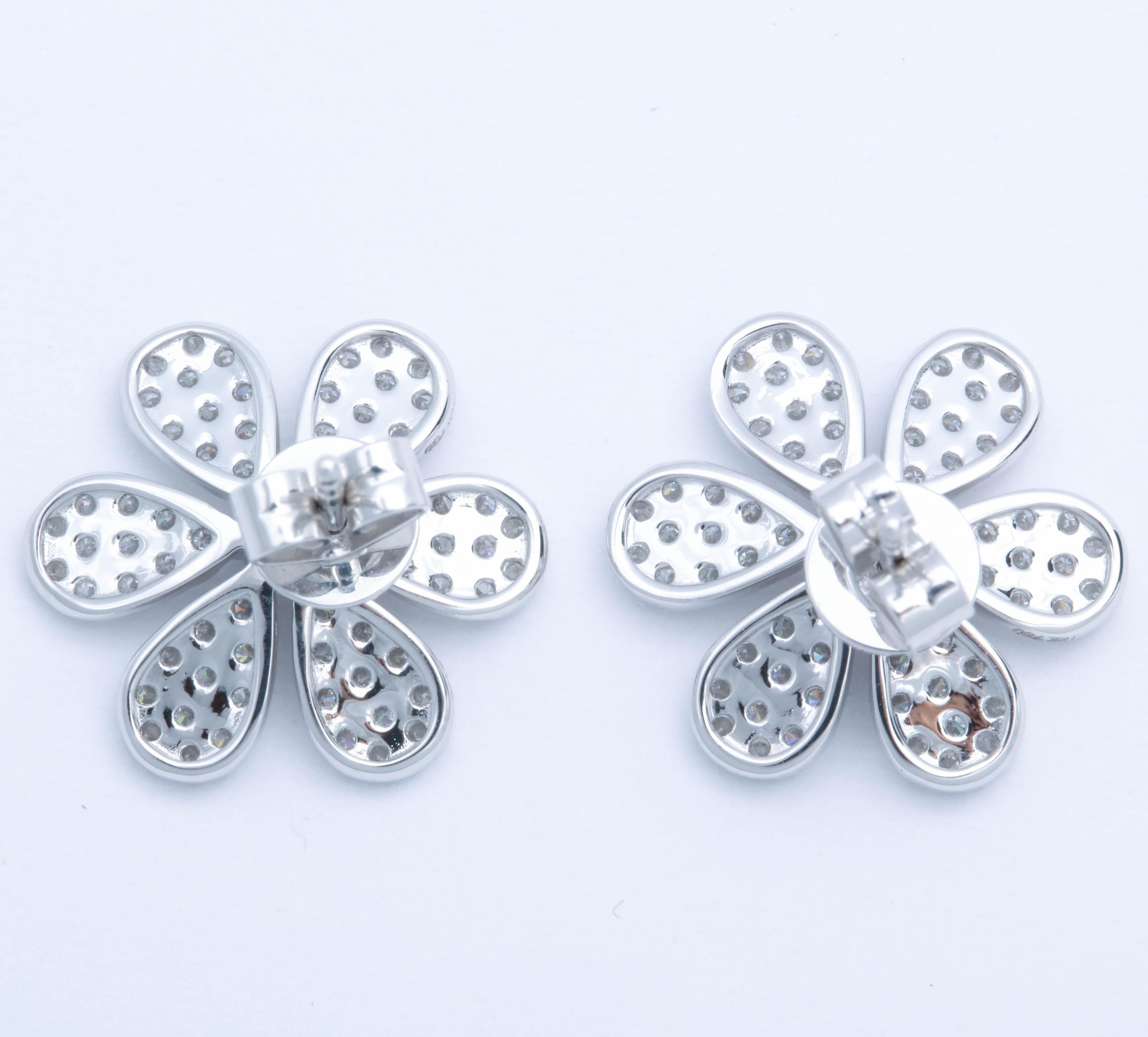 Diamond Flower Petal Earrings For Sale 2