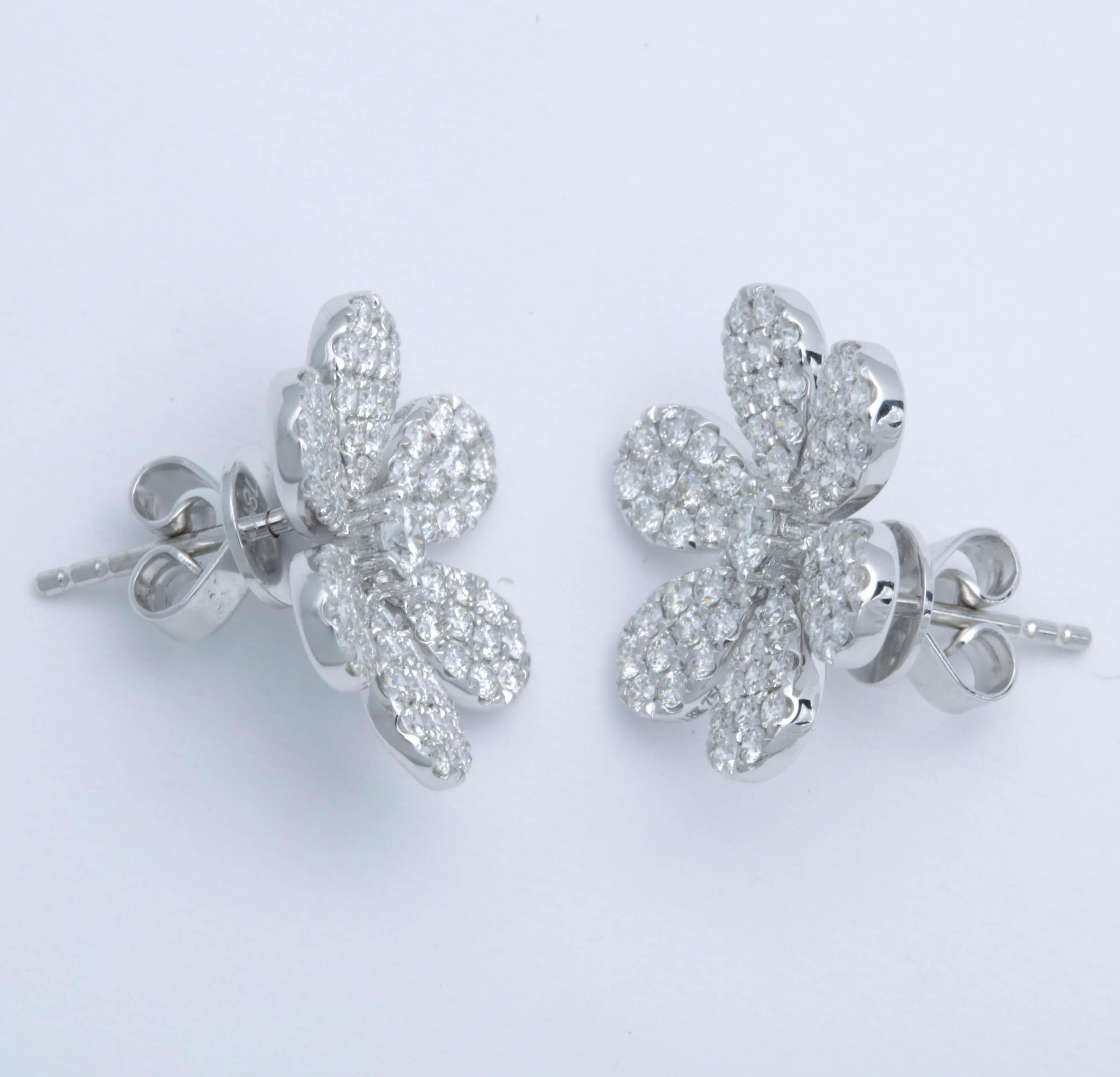 Diamond Flower Petal Earrings For Sale 3