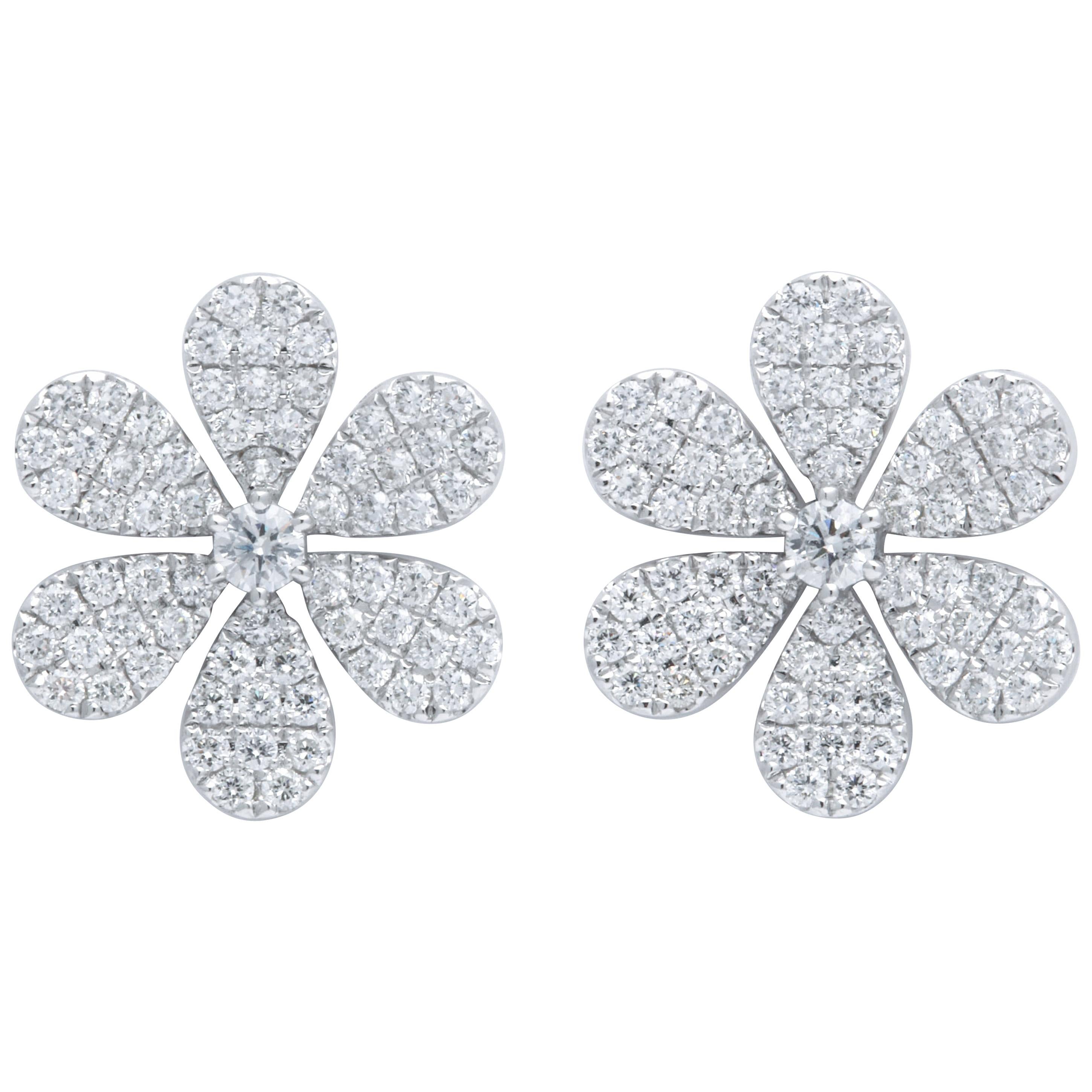 Diamond Flower Petal Earrings For Sale