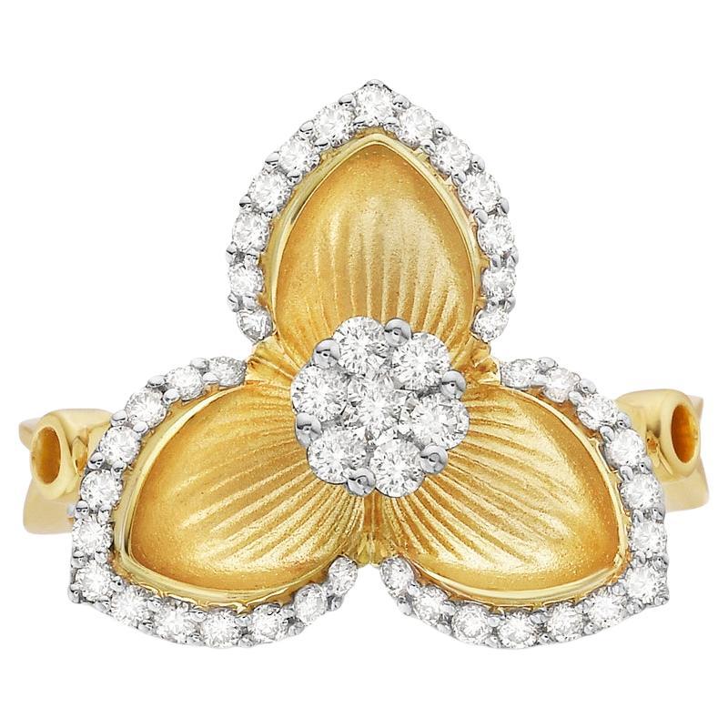 Diamond Flower Ring 0.40 Carats 14K Yellow Gold For Sale