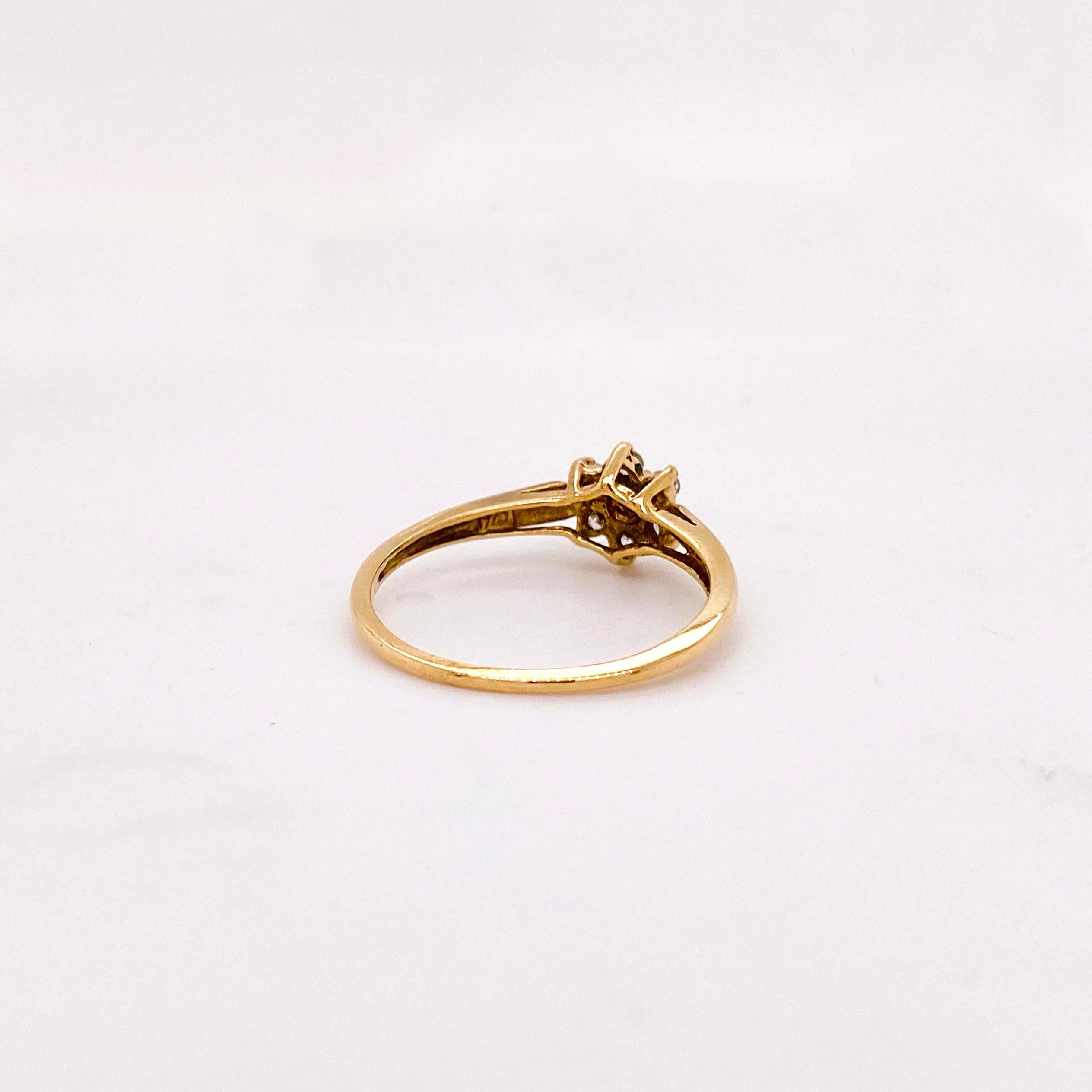 Modern Diamond Flower Ring, 10 Karat Yellow Gold, Diamond Cluster Ring, Stackable Ring For Sale