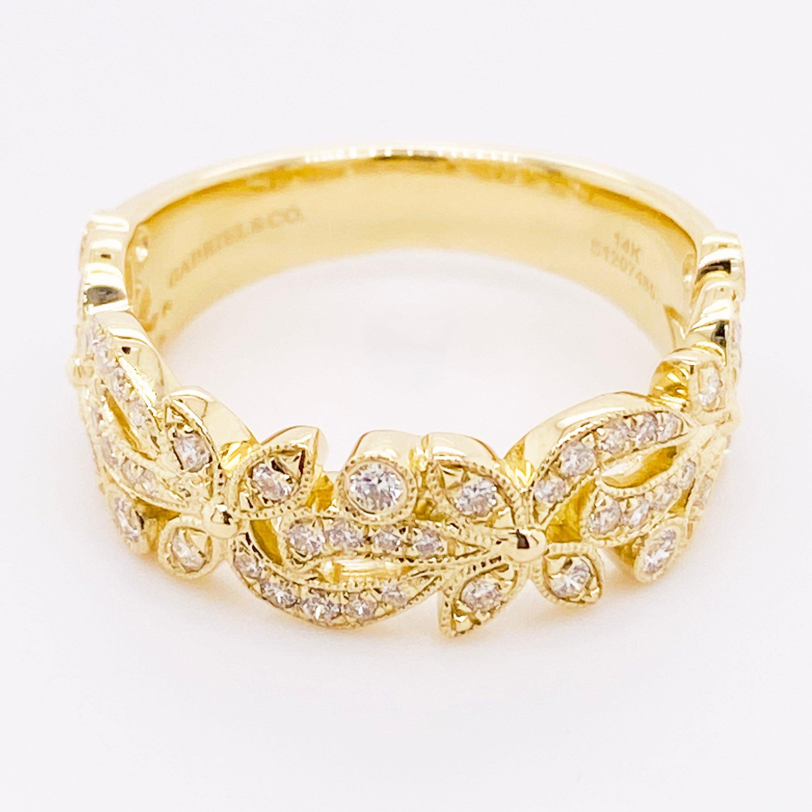 Diamond Flower Ring, 14 Karat Gold Floral Inspired Stackable Band, LR9229Y45JJ 3